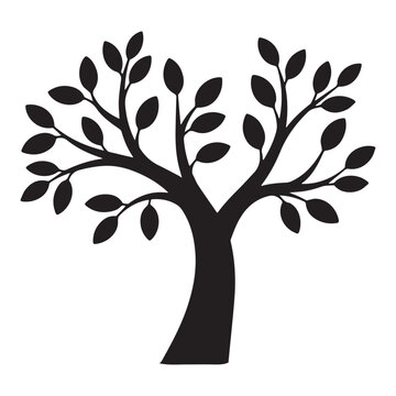 Beautiful heart shape tree valentines day card design Silhouette White Background. 