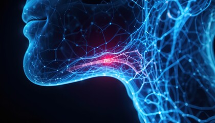 Detailed illustration of the human throat and surrounding network.