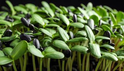Close-up view of sunflower sprouts