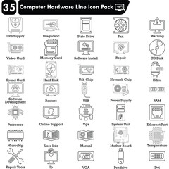 Computer Hardware Line Icon Pack