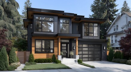 Fototapeta premium Modern two-story house with contemporary design.