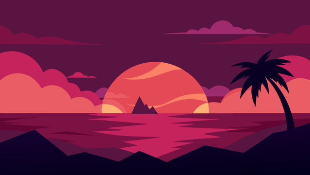 Adventure Game Background a Perilous Sunset Over a Dynamic Landscape Scene