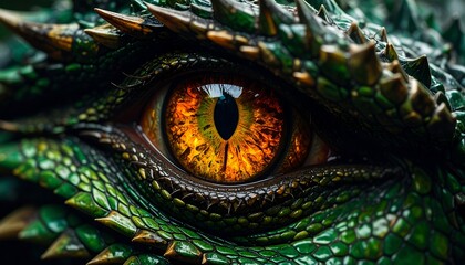 Close-up dragon eye, scales, and spikes