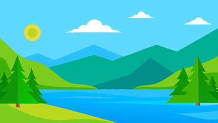 Obraz premium Clear Summer Day at a Lake Background Scene for Peaceful Digital Art