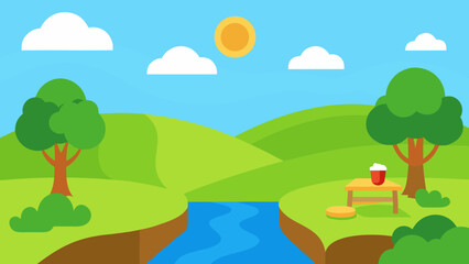 Obraz premium Sunny Picnic Spot Background Scene for Cheerful Digital Designs
