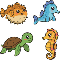 Obraz premium Playful marine animal stickers,