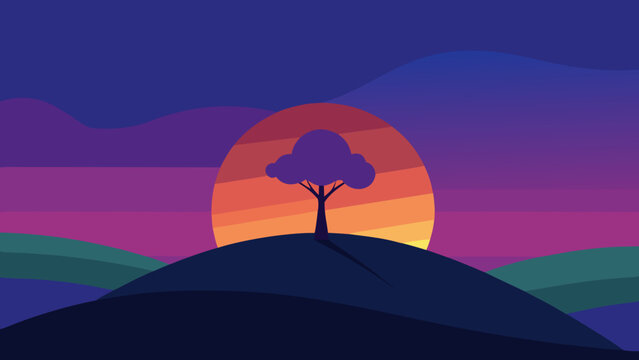Twilight Scene Background with Lone Tree for Evocative Digital Design