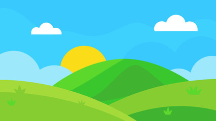 Obraz premium Cheerful and Optimistic Background Scene with Vibrant Green Hills