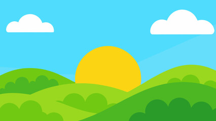 Fototapeta premium Sunny Day Background Scene Vibrant Green Hills Bathed in Sunlight