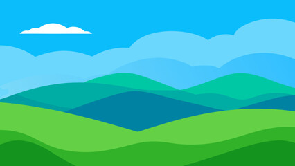 Minimalist Background Scene Featuring Several Green Hills and Serenity