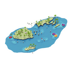 Naklejka premium Isometric archipelago map with coral reefs and resorts