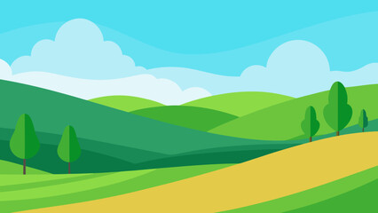 Obraz premium Inviting Vector Landscape with Soft Undulating Hills and Greenery