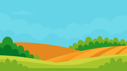 Obraz premium Cheerful Flat Illustration of a Countryside Pasture a Simple Nature Scene