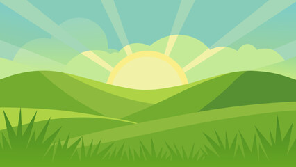 Obraz premium Bright Morning Light Casting Soft Highlights on Green Grass