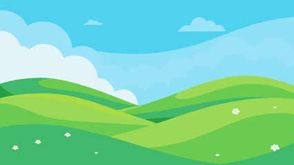 Background Scene of an Endless Summer Day Over Green Fields