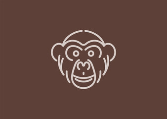 Chimpanzee line logo for intelligence, fun, or jungle-themed branding.