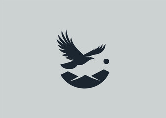 Flying crow silhouette logo for bold, mystical, or edgy brand styles.