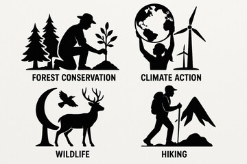 Silhouettes Highlighting Forest Conservation Climate Action Wildlife and Hiking Activities