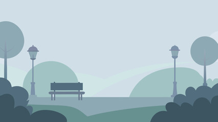 Background Scene of a Park During a Quiet Misty Morning