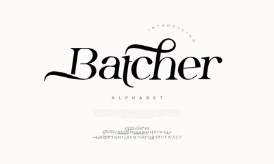 Bold serif font with sophisticated curves and stylish ligatures for high-end designs