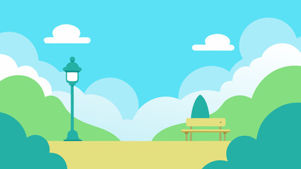 Background Scene of a Whimsical Park with Slightly Stylized Trees