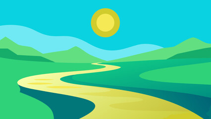 A Vast Open Plain with a Winding River Natural Background Scene