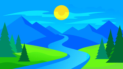 A Vibrant Forest and River Scene a Refreshing Natural Background