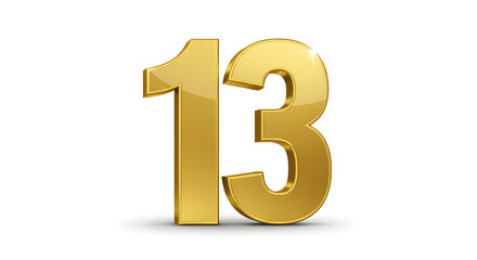 Obraz premium Shiny Golden Number Thirteen on White Background for Anniversary or Celebration