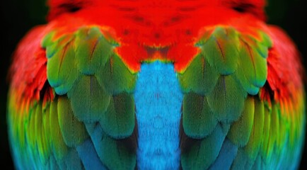 Obraz premium Colorful feather detail; red, green, blue plumage background texture