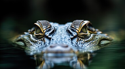 Crocodile head in water, close-up of the predator's eyes