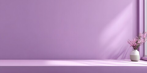 Empty, minimalist display shelf against a vibrant purple wall.