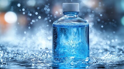 Refreshing hydration bottle on a water splash background capturing purity and wellness