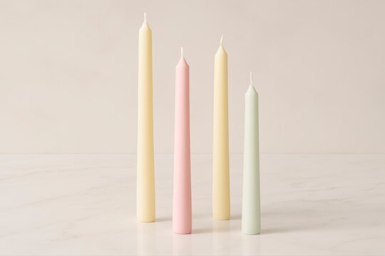 Tapered candles in pastel colors offer a minimalist, elegant look suitable for tablescapes or home decor, bringing soft light.