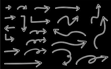 いろんな矢印詰め合わせセット_アウトライン_右向き,黒背景｜Arrow Collection Set _Outline_Right-Pointing,black background