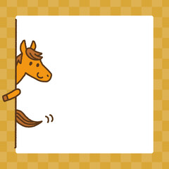 2026年 午年 年末年始 セール バナー 馬のキャラクターが壁からのぞく背景（正方形）