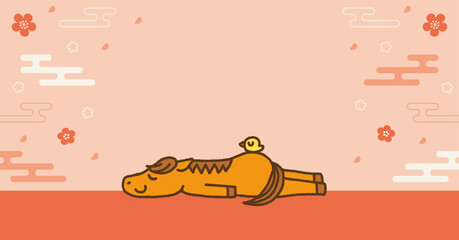 2026年 午年 年末年始 セール バナー 馬のキャラクターと和風の背景（余白あり）