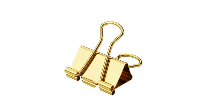 Gold Binder Clip Office Supply 3d Render - Powered by Adobe