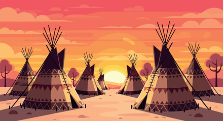 Native American Tipi Village Sunset
