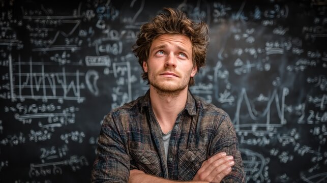 Thoughtful Student Contemplating Complex Equations