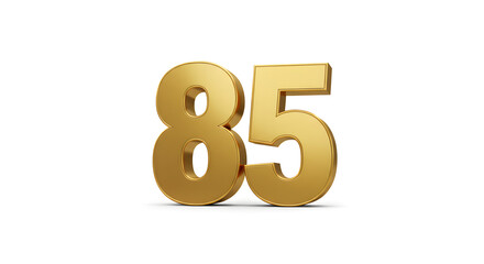 Eighty-five Golden Number on White Background, 3d Rendered