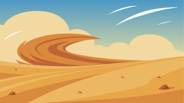 The wind picks up speed sending sand and dust flying in every direction creating a palpable sense of movement and energy in the otherwise still and desolate desert.