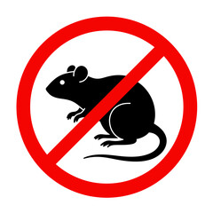 Black Rat Silhouette Inside Red Circle with Prohibition Symbol