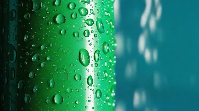 close-up of water droplets sliding down a chilled metallic soda can mock-up.ai 