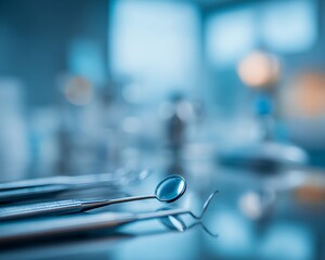 Dental Mirror and Probe on Reflective Surface