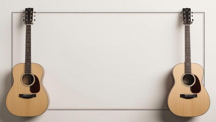 Acoustic Guitars Framing a White Background, Perfect for Text or Design Overlay