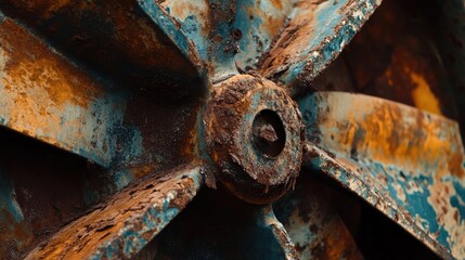 Close-Up of a Weathered and Rusty Windmill Blade, Showing the Effects of Age and Oxidation