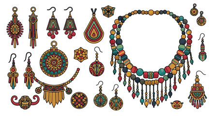 Colorful Ethnic Jewelry Collection Illustration