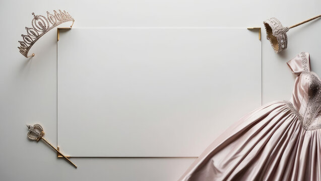 Elegant Quinceanera Celebration Background with Tiara, Scepter, and Gown for Invitation or Party Announcement - Powered by Adobe