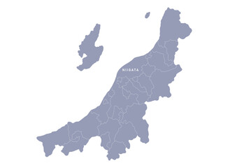 グレー色の日本地図, 新潟県の行政区分付き地図, Gray colored map of Japan, Niigata prefecture