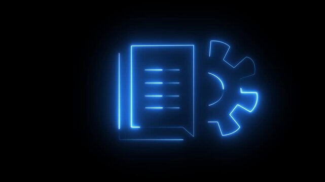 Neon line Document settings with gears icon isolated on black background. Software update, transfer protocol, teamwork .Glowing neon file setting icon animation green color on black background.4K